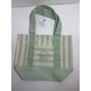 Trader Joes Mini Canvas Tote Bag Sage Green Striped Limited Edition NWT